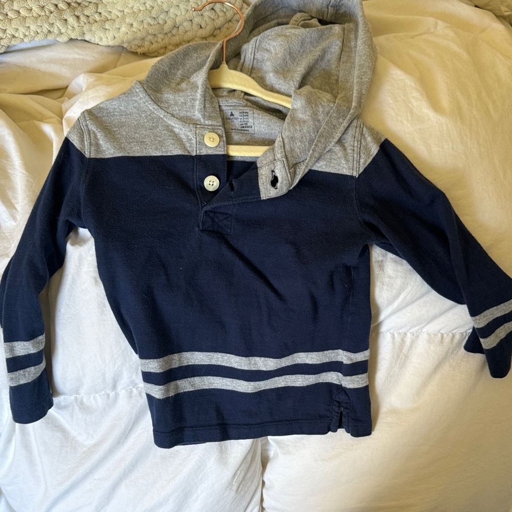 GAP Navy & Gray Hooded Henley Pullover for Kids